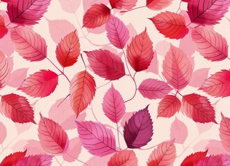 Watercolor Painting of Pink and Red Leaves on a White Background