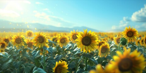 Obraz premium Sunflower fields, bright colors and realistically detailed textures.