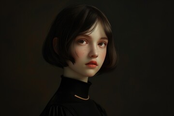 Naklejka premium A woman wearing a black shirt and a necklace