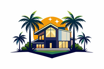 Tropical summer beach logo design template
