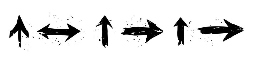 Grunge black arrows on white, direction concept, distress texture