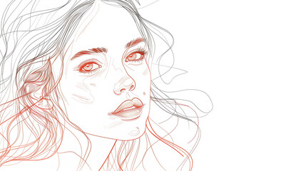 Line drawing of a woman's face with expressive detail.