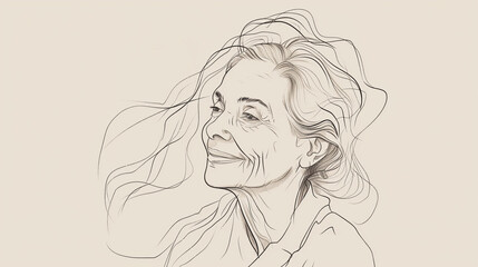Fototapeta premium Line art sketch of an elderly woman