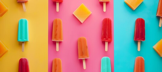 Geometric Popsicle Pattern on Vibrant Blue and Red Background for Summer Designs