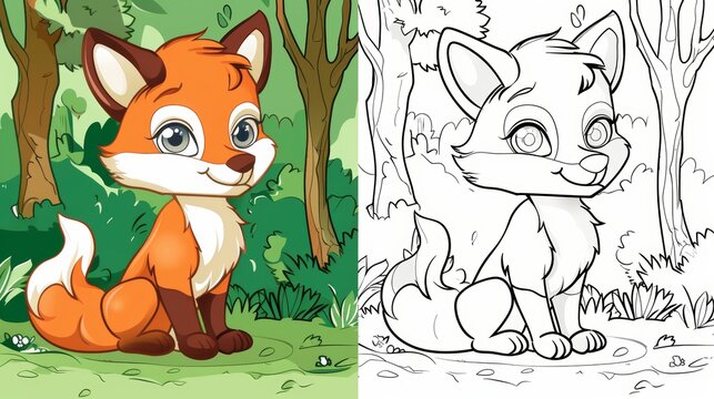 Cute fox coloring page.