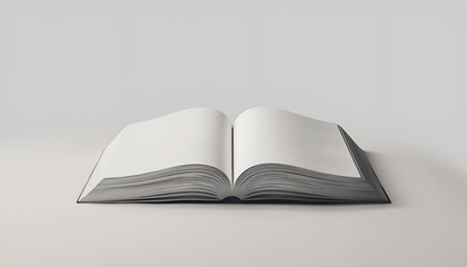 openned book with empty white pages on grey background