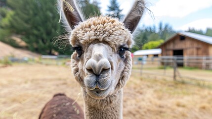 Obraz premium closeup of a cute alpaca at an alpaca farm in Oregon