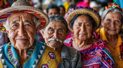 Fototapeta premium A group of older people wearing hats and colorful clothing. Scene is cheerful and lively