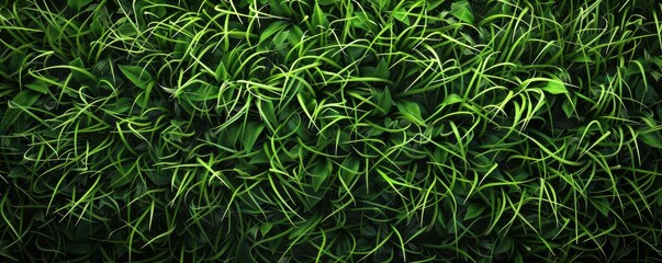Fototapeta premium A close up of a green lawn with many blades of grass. The grass is lush and green, and the image has a calming and peaceful mood. Free copy space for text.