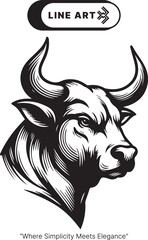 head of a bull  Line art, illustration, Vector