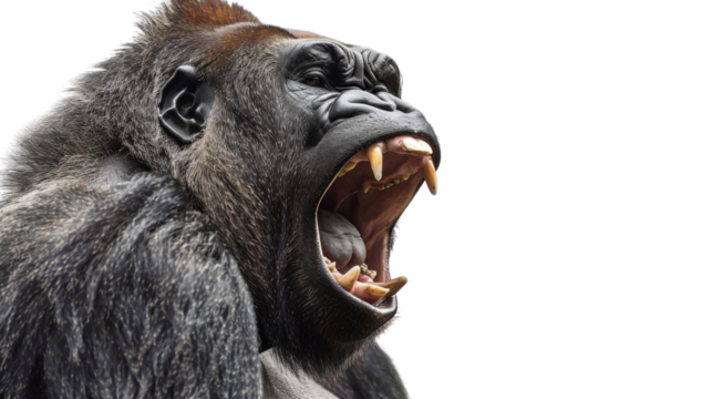 Angry Gorilla screaming on transparent background