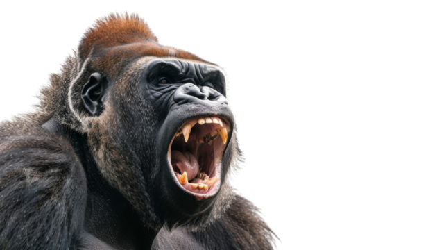 Angry Gorilla screaming on transparent background