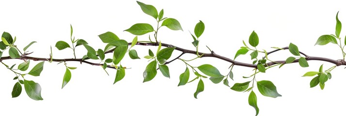 Isolated on white, twigs with green leaves forming a floral garland with waves