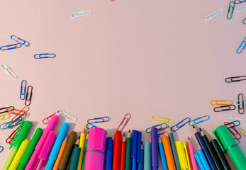 Colorful accessories for back to school. Back to school background.