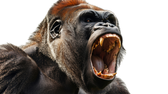 Angry Gorilla screaming on transparent background