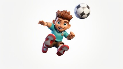3d cartoon character  young man playing soccer in full body action, isolated on white background