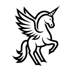 Pegasus icon or modern line symbol. Vector line art and icon design with bold outline. Black and white Pixel Perfect minimalistic symbol isolated white background. Silhouette simple thin sign