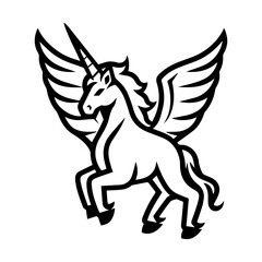Pegasus icon or modern line symbol. Vector line art and icon design with bold outline. Black and white Pixel Perfect minimalistic symbol isolated white background. Silhouette simple thin sign