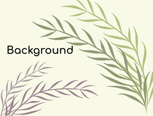 Border with branches green and purple herbs. Vector banner with green tropical leaves. Design frame for decoration of medical articles and websites, print, postcards, covers, posters.
