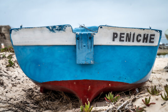 old fishing boat on the beach of peniche portugal