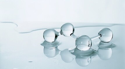 Water Molecule Concept with Transparent Spheres and Reflections on a Smooth Surface