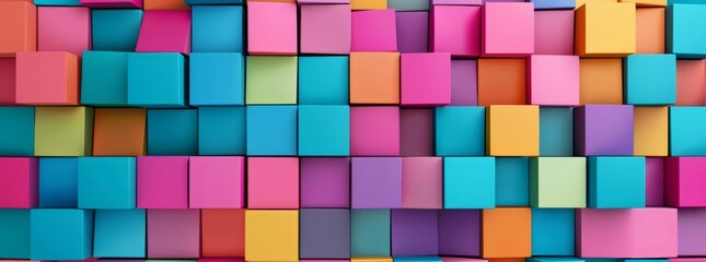 Vibrant 3D Cubes Pattern in Neon Colors - Abstract Geometric Texture Background