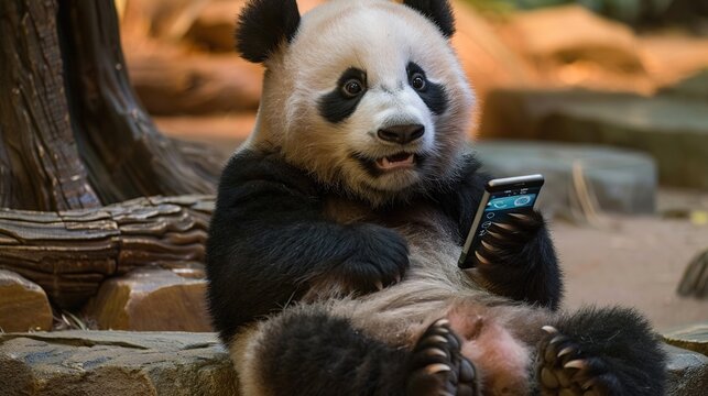 baby panda bear with a cell phone