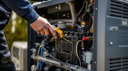 Technician Conducting Routine Maintenance on Gasoline Generator for Optimal Performance