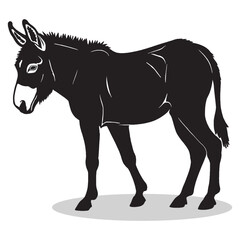 Donkey silhouettes and icons. Black flat color simple elegant white background Donkey animal vector and illustration.