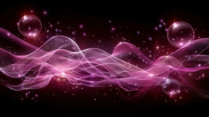 Fototapeta premium A pink abstract background with bubbles and a stream of smoke on the left side, and a black background on the right side