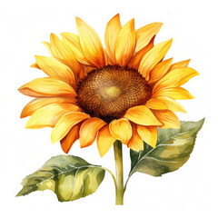 Naklejka premium Watercolor Sunflower Flower, clipart Illustration, Generative Ai