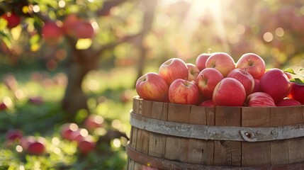 Sunlit Orchard Barrel Shiny Red Apples
