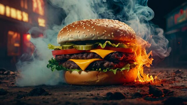 hamburger on a smoky background