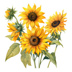 Fototapeta premium Watercolor Sunflower Flower, clipart Illustration, Generative Ai