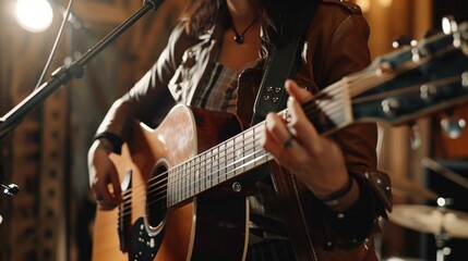 Obraz premium Woman playing guitar on stage