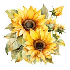 Naklejka premium Watercolor Sunflower Flower, clipart Illustration, Generative Ai