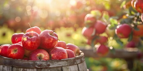 Sunlit Orchard Barrel Shiny Red Apples