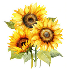 Watercolor Sunflower Flower, clipart Illustration, Generative Ai