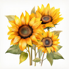 Naklejka premium Watercolor Sunflower Flower, clipart Illustration, Generative Ai