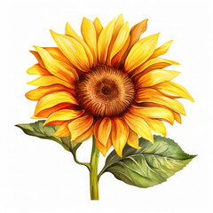 Watercolor Sunflower Flower, clipart Illustration, Generative Ai