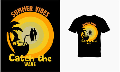 Summer vibes catch the wave t shirt design 