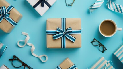 Blue and White Table with Gifts and Coffee