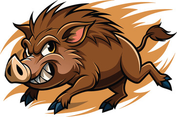 Aggressive wild boar running and showing teeth