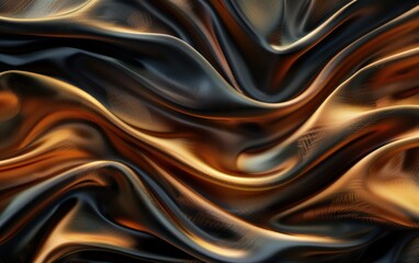 Obraz premium Luxurious 3D abstract background with cascading layers of satin-like material in rich, deep hues, illuminated by soft, golden light