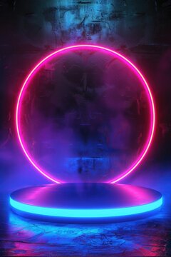 Neon Lit Circle in Dark Room