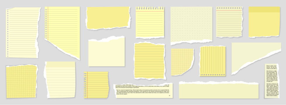 yellow colorfull ripped block grid and rulled paper pages torn blocks
