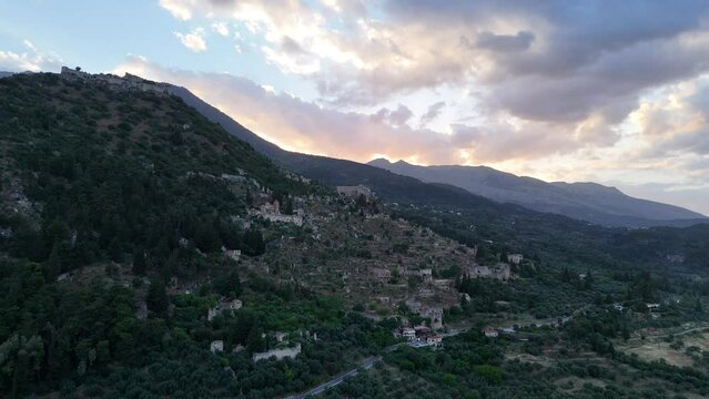 Ruins of old town in Mystras, Greece - archaeology background