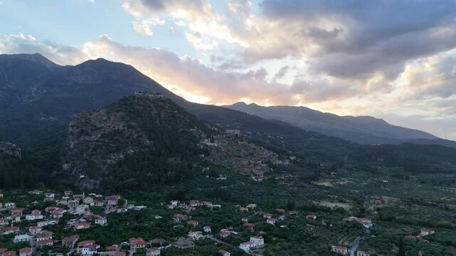 Ruins of old town in Mystras, Greece - archaeology background