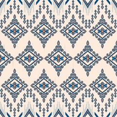 Fototapeta premium Traditional fabric pattern, Ikat style, simple lines. and geometric shapes on a cream background