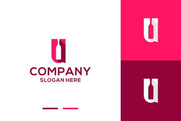 Wine bottle letter u logo design vector